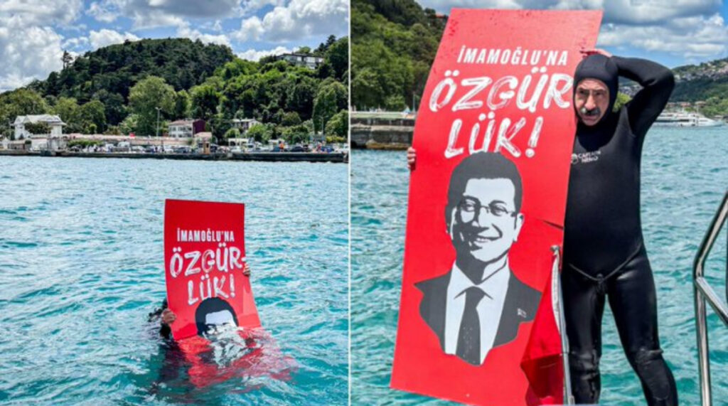Adalar Belediye Başkanı Akpolat’tan denizin altında ‘İmamoğlu’na Özgürlük’ eylemi