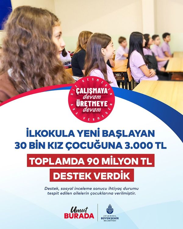 KIZLAR OKUSUN DİYE”: İBB’DEN 30 BİN HANEYE EĞİTİM DESTEĞİ